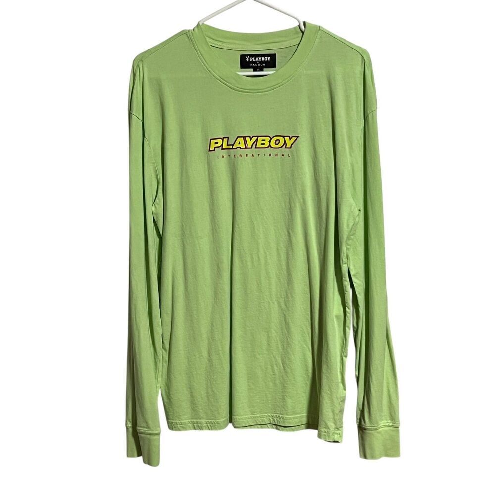 Playboy by Pacsun International Long Sleeve T-Shirt Men's Green Graphic Size M